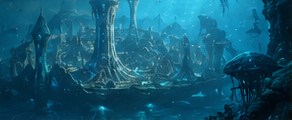A glowing reef city deep underwater